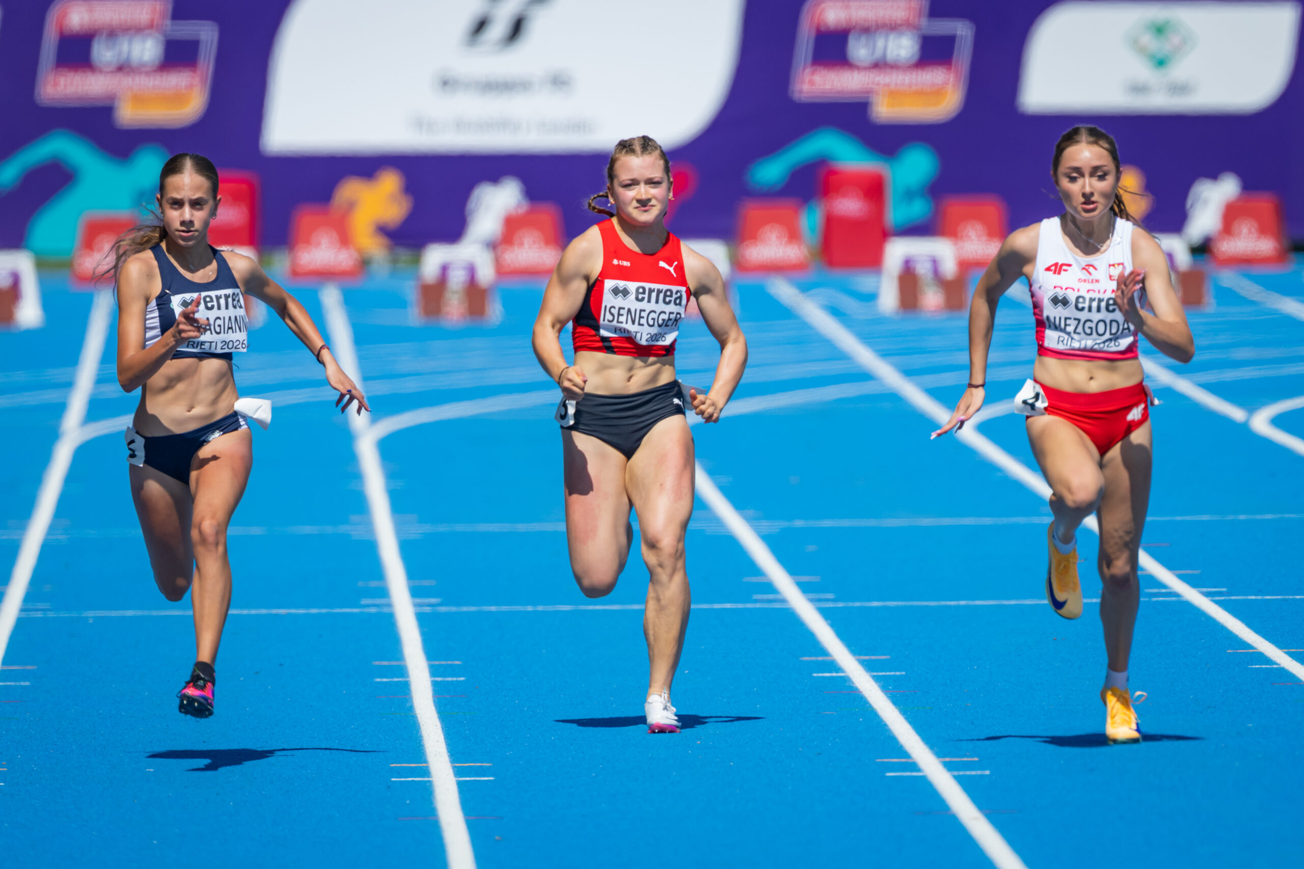 Lilly Isenegger im Einsatz über 100 m an der U18 EM in Rieti
